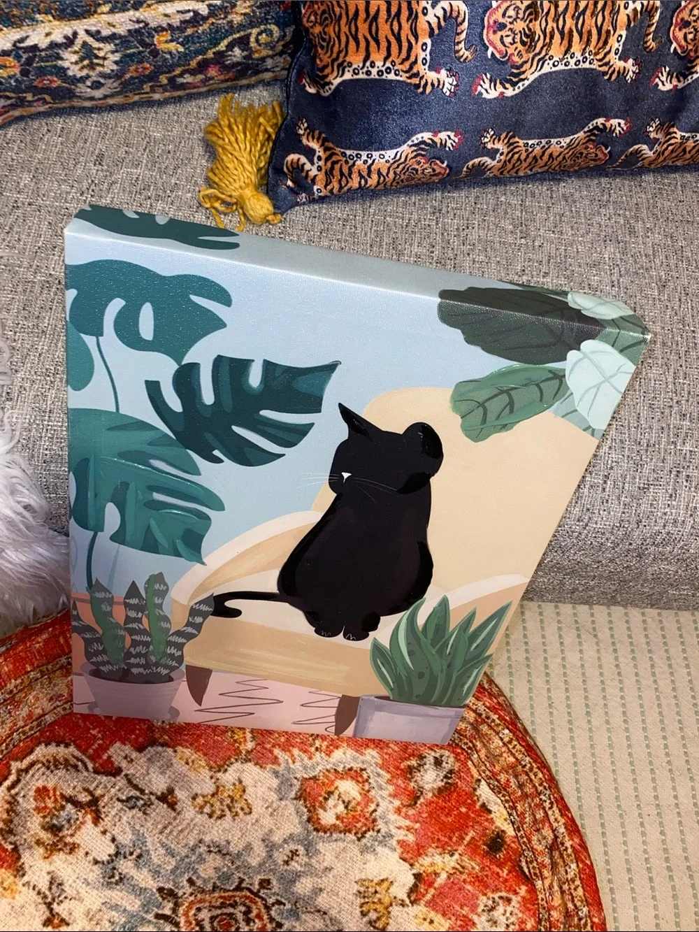 Black Cat Botanical Canvas Wall Art